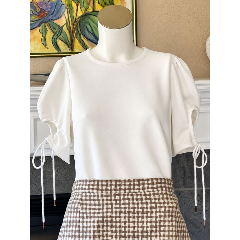 SEE BY CHLOÉ Ivory White Puff Sleeve Top XS Drawstring Detail Portugal